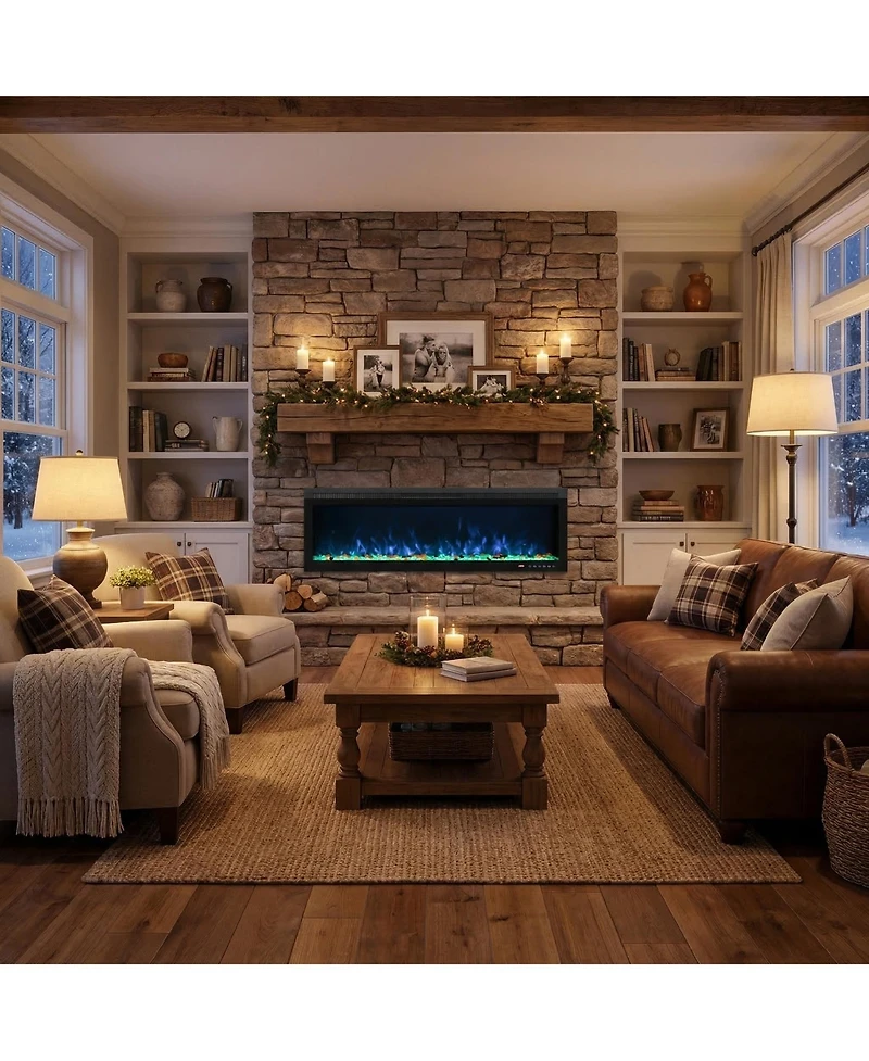 Mondawe Linear Recessed-in Electric Fireplace with Remote Control