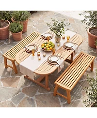 Sugift Teak Wood Outdoor Backless Bench with Contoured Slatted Seat
