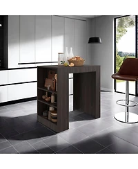 Depot E-shop Lacour Kitchen Island, Bar Table with 3-Side Shelves, Dark Walnut