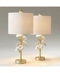 360 Lighting Descanso 21" High Gold and White Flower Table Lamp Set of 2
