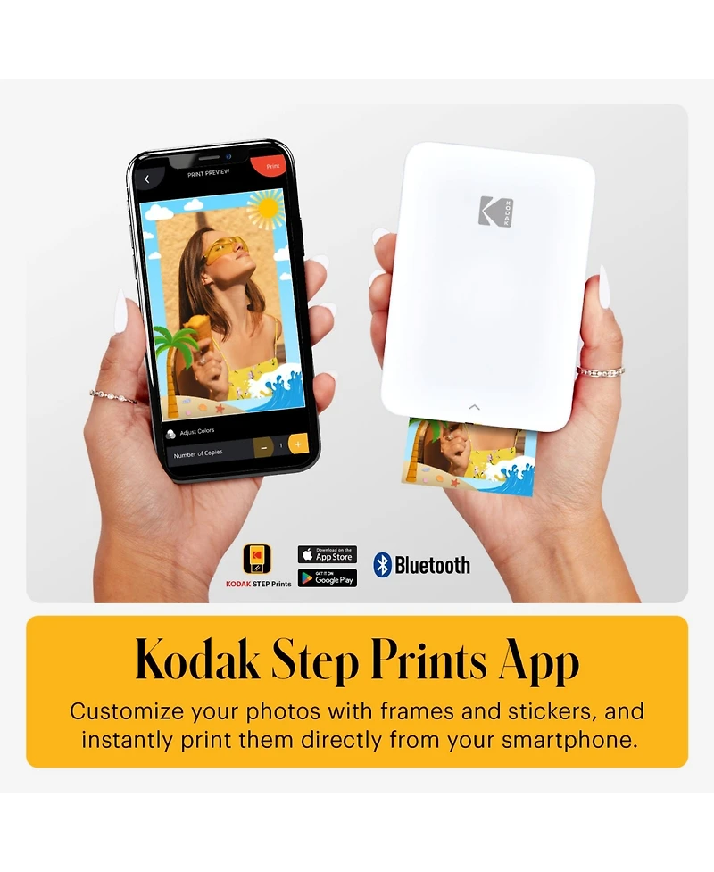 Kodak Step Slim Mobile Color Instant Photo Printer 2" x 3” (White)
