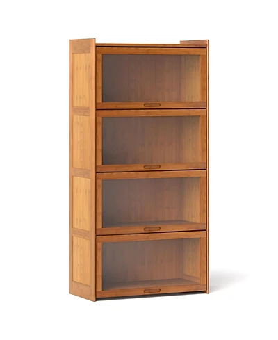 Sugift Four Tier Bamboo Bookcase with Cabinet Doors and Shelves