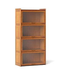 Sugift Four Tier Bamboo Bookcase with Cabinet Doors and Shelves