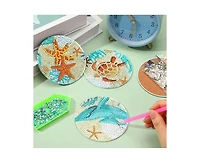 JDiction Diy Marine Animal Diamond Painting Coasters (16 Pcs) with Holder and Cork Base, 8 Ocean Patterns, Ideal for Home Decor and Holiday Gifting