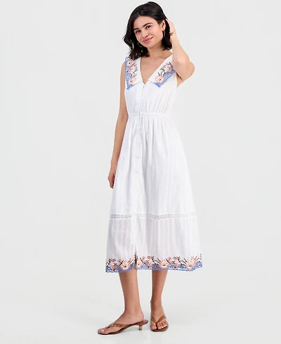 And Now This Petite Cotton Embroidered Collar Maxi Dress, Macy's Exclusive