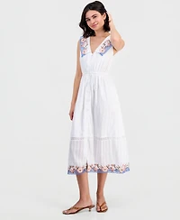 And Now This Petite Cotton Embroidered Collar Maxi Dress, Macy's Exclusive