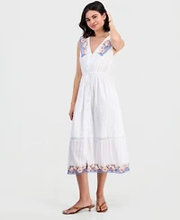 Now This Womens Cotton Embroidered Collar Maxi Dress Macys Exclusive