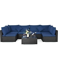 7PCS Patio Rattan Sofa Set Sectional Conversation Furniture Garden