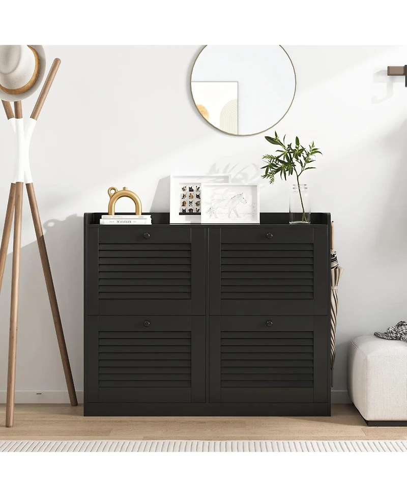 gaomon Large Shoe Cabinet with 4 Flip Drawers, Narrow Freestanding Organizer Wooden Legs,