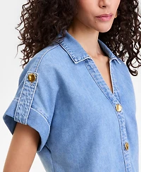 I.n.c. International Concepts Women's Short Sleeve Lightweight Denim Top, Macy's Exclusive