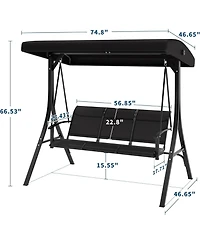 gaomon 3-Seat Porch Swing Chair, Outdoor Patio Hanging Swing with Adjustable Canopy and Armrests, Breathable Textilene Fabric Seat and Backrest