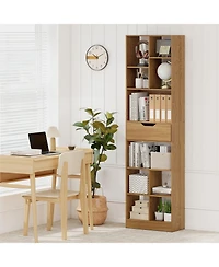 Sugift Tall Freestanding Bookcase with Drawer and Ten Cube Storage