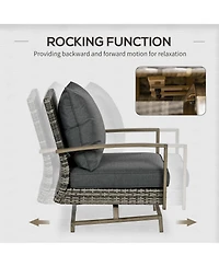 Outsunny Patio Furniture Set, 4 Piece Outdoor Rattan Conversation Set with 2 Armchairs, Cushions, Loveseat Sofa & Coffee Table for Porch, Poolside