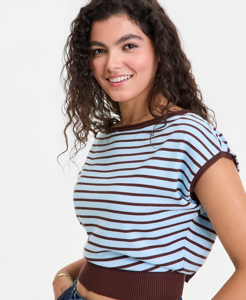 Ultra Flirt Juniors' Boat-Neck Cap-Sleeve Sweater