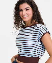 Ultra Flirt Juniors' Boat-Neck Cap-Sleeve Sweater