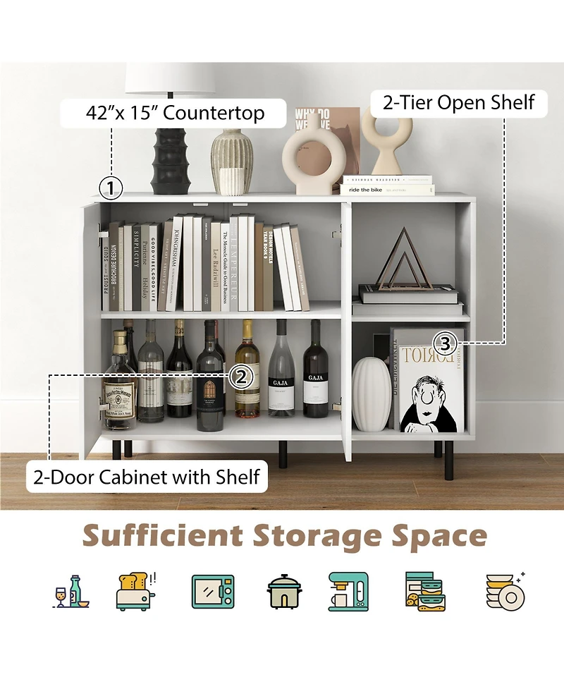 Sugift 42 in Sideboard Buffet Cabinet with Adjustable Storage Shelves
