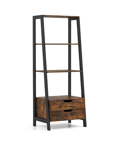 Sugift Freestanding Ladder Shelf with Drawers and Storage Shelves