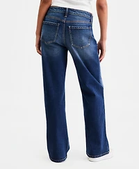 Celebrity Pink Juniors' Gingham Foldover-Waist Denim Jeans