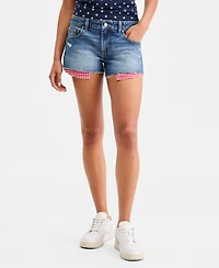 Celebrity Pink Juniors' Gingham Exposed-Pocket Denim Shorts