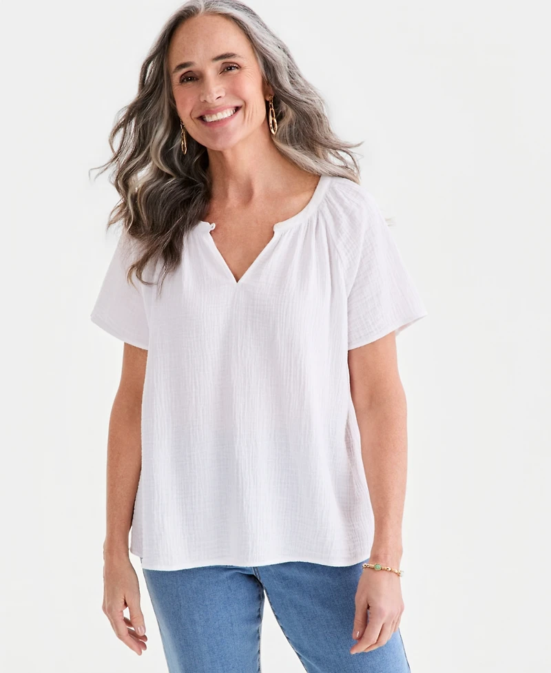 Style & Co Women's Cotton Gauze Flutter-Sleeve Top, Macy's Exclusive