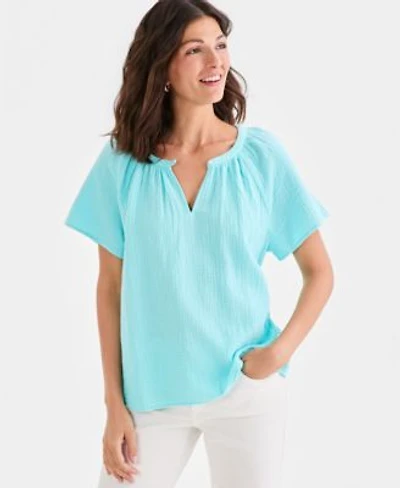 Style Co Womens Cotton Gauze Flutter Sleeve Top Macys Exclusive