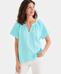 Style Co Womens Cotton Gauze Flutter Sleeve Top Macys Exclusive