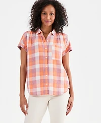Style & Co Women's Plaid Cotton Gauze Button-Up Shirt, Macy's Exclusive