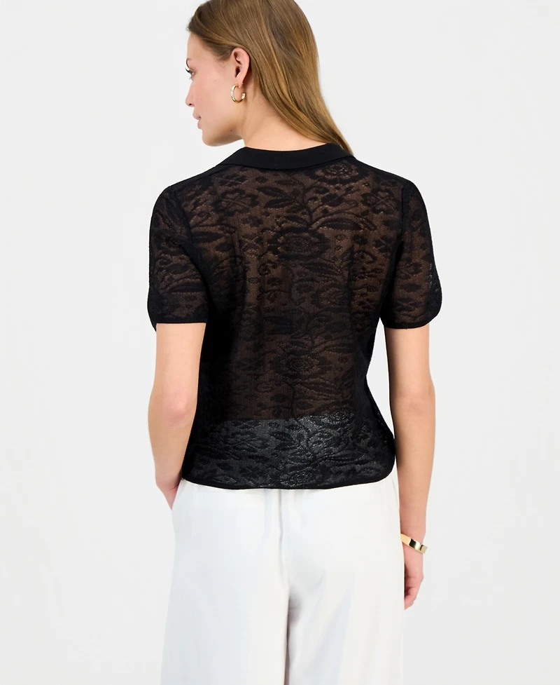I.n.c. International Concepts Petite Collared Jacquard Top, Macy's Exclusive