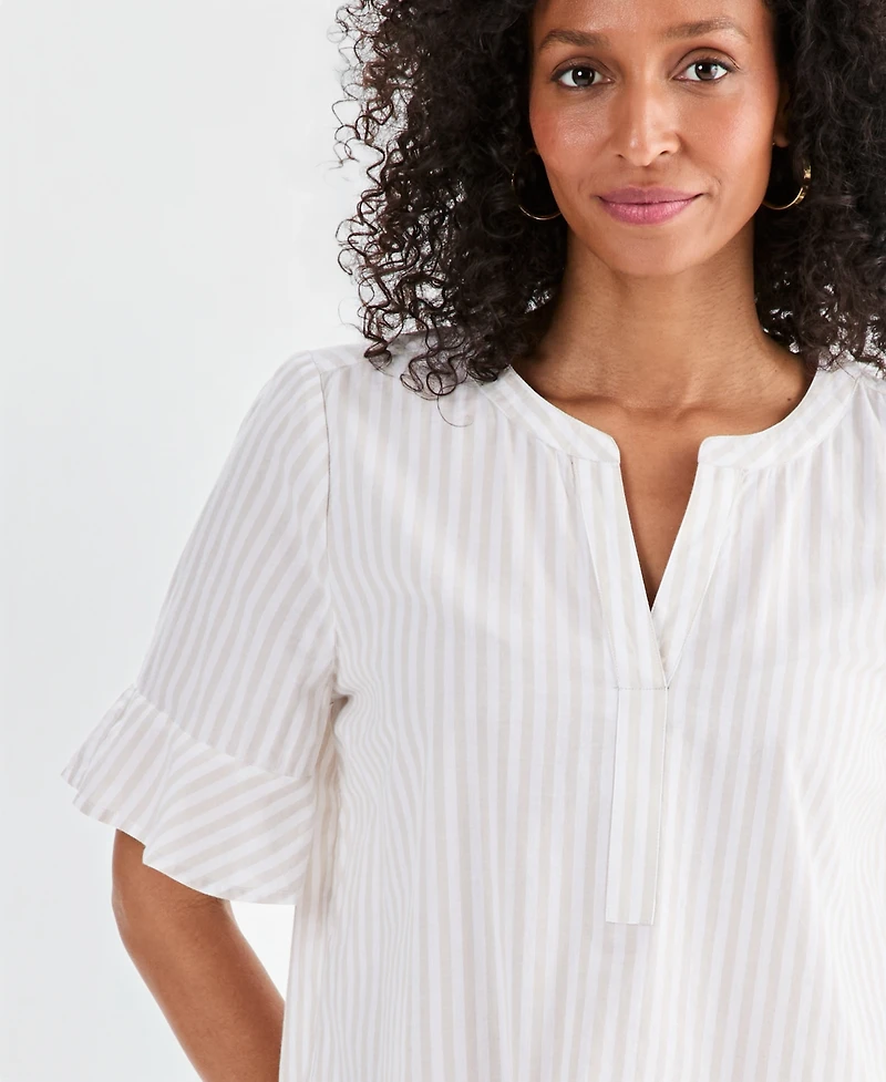 Style & Co Petite Y-Neck Ruffle Short-Sleeve Cotton Top, Macy's Exclusive