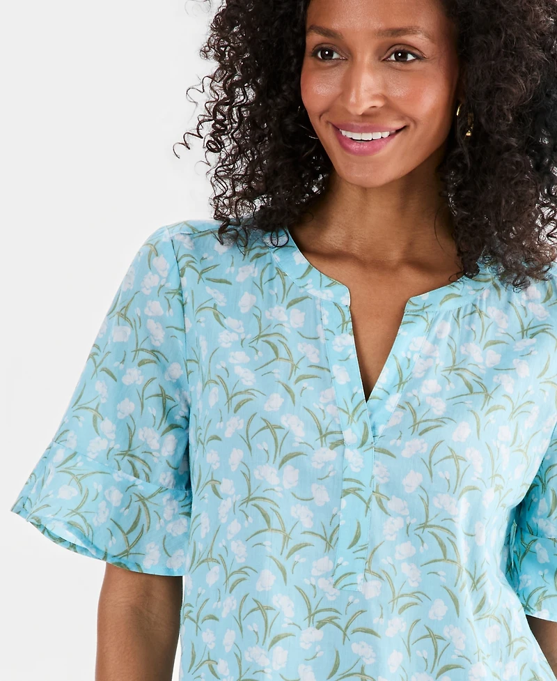 Style & Co Women's Printed Cotton Split-Neck Popover Top, Macy's Exclusive