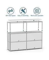 Mega Casa Multi-Purpose Storage Cabinet with Double Drawers and Open Display Shelf, Modern Metal Frame Console for Entryway or Living Room