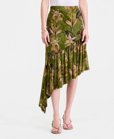 I.n.c. International Concepts Women's Printed Mesh Asymmetric Hem Midi Skirt, Macy's Exclusive
