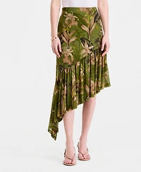 I.n.c. International Concepts Women's Printed Mesh Asymmetric Hem Midi Skirt, Macy's Exclusive
