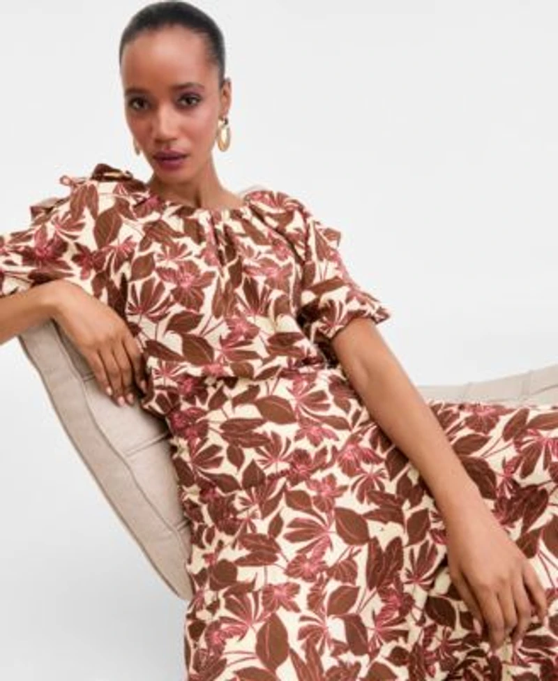 I.N.C. International Concepts Puff Sleeve Printed Top Midi Skirt Macys Exclusive