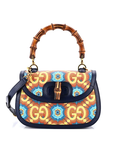 Pre-Owned Gucci Medium Bamboo 1947 Top Handle Bag Kaleidoscope Print Gg Coated Canvas