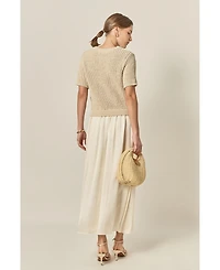 English Factory Women's Satin Contrast Mixed Media Midi Dress