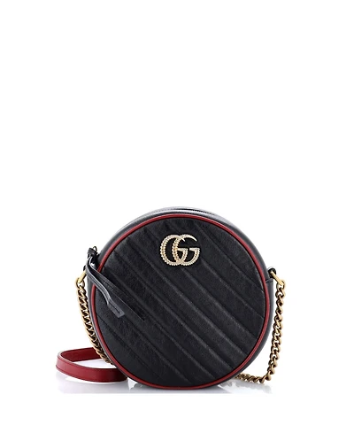 Pre-Owned Gucci Mini Gg Marmont Round Shoulder Bag Diagonal Quilted Leather