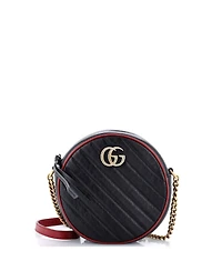 Pre-Owned Gucci Mini Gg Marmont Round Shoulder Bag Diagonal Quilted Leather
