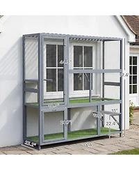 PawHut Catio Outdoor Cat Enclosure, 77" H Wooden Cat House with Weatherproof Roof