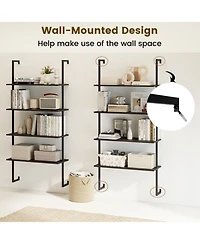 Slickblue 4-Tier Ladder Shelf Open Wall Mounted Bookcase with Wooden Boards and Metal Frame