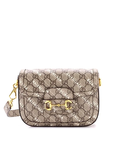 Pre-Owned Gucci Mini x Balenciaga The Hacker Project Horsebit 1955 Shoulder Bag Gg Coated Canvas