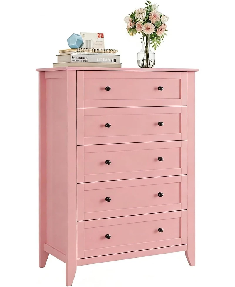 gaomon 5 Drawer Dresser for Bedroom, Modern Tall Chest of Drawers with Metal Knobs, Wooden Clothes Storage Organizer for Closet, Nursery, Living Room