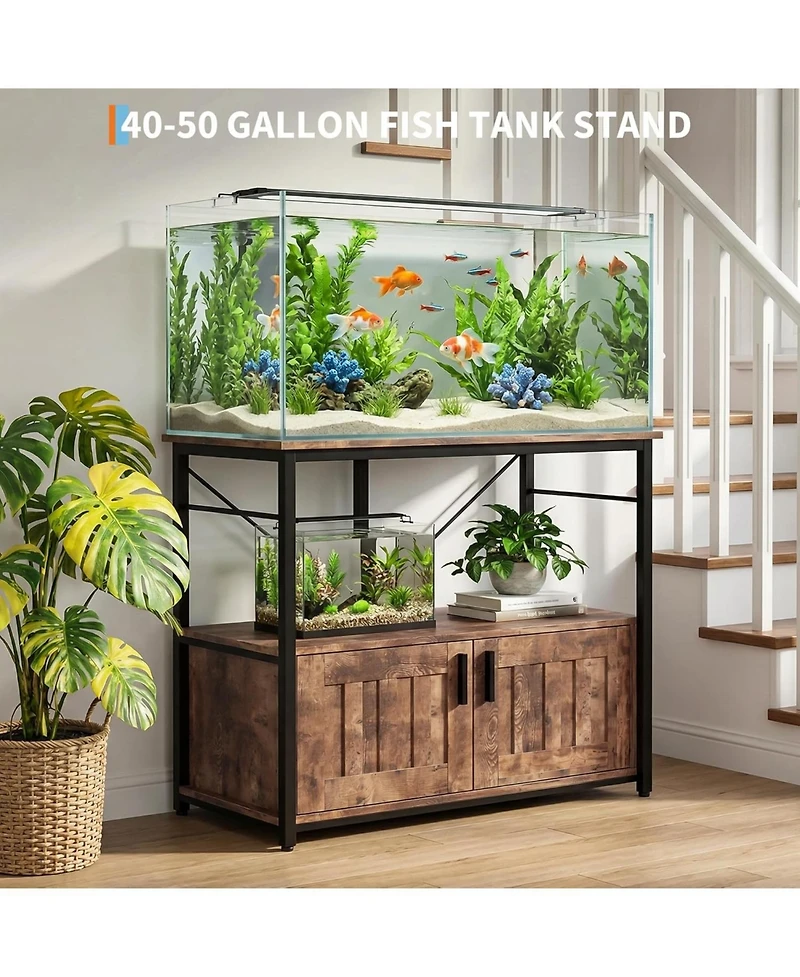 gaomon Heavy Duty Aquarium Stand for 40-50 Gallon Fish Tank - Metal & Wood Storage Cabinet Supports 660lbs Space Accessories Stylish Home
