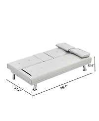 Rainsken Convertible Futon Sofa Bed, Reversible Loveseat Daybed with 2 Cup Holder, Wood Frame and Stainless Legs for Living Room