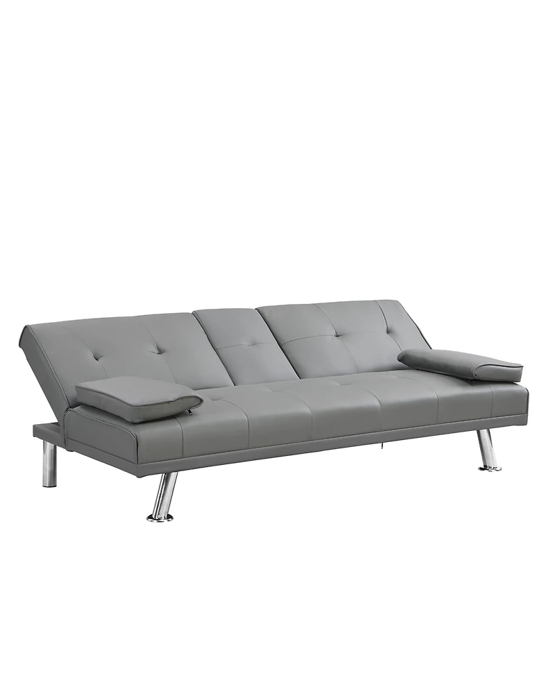 Rainsken Convertible Loveseat Futon Sofa Bed, Reversible Sleeper Daybed with Dual Cup Holders, Wood Frame and Stainless Steel Legs for Living Room