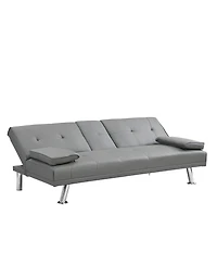 Rainsken Convertible Loveseat Futon Sofa Bed, Reversible Sleeper Daybed with Dual Cup Holders, Wood Frame and Stainless Steel Legs for Living Room