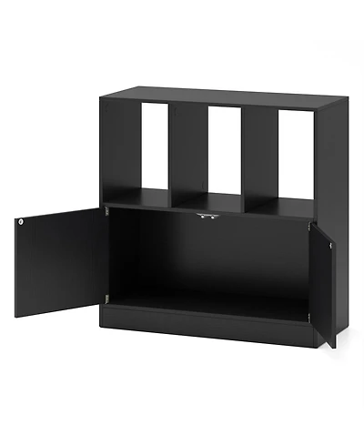 Slickblue 3-Cube Bookcase with Doors 3-Tier Cubic Bookshelf Open Compartments