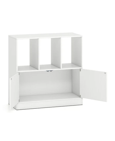 Slickblue 3-Cube Bookcase with Doors 3-Tier Cubic Bookshelf Open Compartments