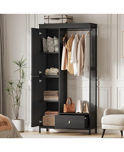 gaomon 78.9" Armoire Wardrobe Closet with Shelves and Hanging Rod, Large Fixed Compartment for Bedding & Luggage, Open Design of the Area