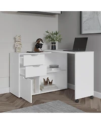 Depot E-Shop Lamont Rotable Desk 31.7" H, 1 Door, 2 Drawers, 2 Shelves, 2 Wheels